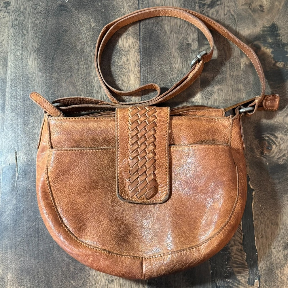 Vilenca Holland Leather Crossbody Purse Bag‎ Brown Zip Adjustable Strap